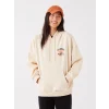 LCW Vision Bej Baskılı Oversize Kadın Kalın Hoodie