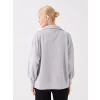 LCW Modest Gri Gömlek Yaka Baskılı Uzun Kollu Oversize Kadın Sweatshirt Tunik