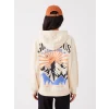 LCW Vision Bej Baskılı Oversize Kadın Kalın Hoodie