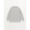 LCW Modest Gri Gömlek Yaka Baskılı Uzun Kollu Oversize Kadın Sweatshirt Tunik
