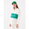 LCWAIKIKI Maternity Beyaz Polo Yaka Baskılı Uzun Kollu Oversize Hamile Sweatshirt
