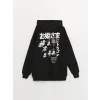 XSIDE Siyah Baskılı Oversize Kadın Kalın Hoodie