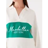 LCWAIKIKI Maternity Beyaz Polo Yaka Baskılı Uzun Kollu Oversize Hamile Sweatshirt