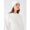 LCW Vision Ekru Bisiklet Yaka Nakışlı Kadın Kalın Sweatshirt