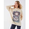 LCW Vision Bej Baskılı Uzun Kollu Oversize Kadın Hoodie