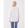 LCW Vision Gri Bisiklet Yaka Baskılı Oversize Kadın Kalın Sweatshirt