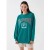 LCW Vision Yeşil Bisiklet Yaka Baskılı Uzun Kollu Oversize Kadın Sweatshirt