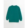 LCW Vision Yeşil Bisiklet Yaka Baskılı Uzun Kollu Oversize Kadın Sweatshirt