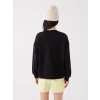 LCW Vision Siyah Bisiklet Yaka Baskılı Uzun Kollu Oversize Kadın Sweatshirt