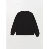 LCW Vision Siyah Bisiklet Yaka Baskılı Uzun Kollu Oversize Kadın Sweatshirt