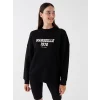 LCW Vision Siyah Bisiklet Yaka Baskılı Uzun Kollu Oversize Kadın Sweatshirt