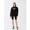 LCW Vision Siyah Bisiklet Yaka Baskılı Uzun Kollu Oversize Kadın Sweatshirt