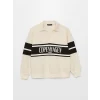 LCW Vision Bej Polo Yaka Baskılı Oversize Kadın Sweatshirt