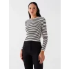LCW Vision Siyah Bisiklet Yaka Çizgili Uzun Kollu Kadın Triko Kazak