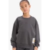 Defacto G3405A8AR148 Antrasit Kız Çocuk Oversize Geniş Kalıp Bisiklet Yaka Sırt Baskılı Sweatshirt