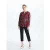 LCW Grace Kırmızı Kaçık Yaka Çiçekli Uzun Kollu Kadın Bluz