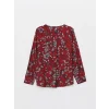 LCW Grace Kırmızı Kaçık Yaka Çiçekli Uzun Kollu Kadın Bluz