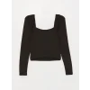LCW Vision Siyah U Yaka Düz Uzun Kollu Kadın Crop