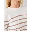 LCWAIKIKI Basic Ekru Bisiklet Yaka Çizgili Uzun Kollu Kadın Triko Kazak