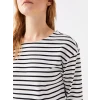 LCW Vision Ekru Bisiklet Yaka Çizgili Uzun Kollu Kadın Tişört