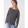 LCW Vision Siyah Bisiklet Yaka Çizgili Uzun Kollu Kadın Tişört