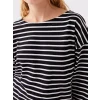 LCW Vision Siyah Bisiklet Yaka Çizgili Uzun Kollu Kadın Tişört