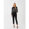 LCWAIKIKI Basic Siyah Bisiklet Yaka Çizgili Uzun Kollu Kadın Triko Kazak