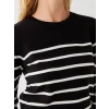 LCWAIKIKI Basic Siyah Bisiklet Yaka Çizgili Uzun Kollu Kadın Triko Kazak