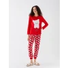 LCW Young Kırmızı Bisiklet Yaka Nakışlı Polar Kadın Pijama Takımı