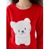 LCW Young Kırmızı Bisiklet Yaka Nakışlı Polar Kadın Pijama Takımı