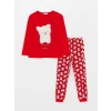 LCW Young Kırmızı Bisiklet Yaka Nakışlı Polar Kadın Pijama Takımı