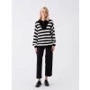 LCW Vision Siyah Dik Yaka Çizgili Kadın Triko Kazak