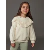 LCW Kids Ekru Bisiklet Yaka Uzun Kollu Nakışlı Kız Çocuk Sweatshirt