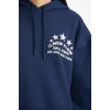 Defacto G3875AXNV248 Lacivert Oversize Geniş Kalıp Kapüşonlu Sırt Baskılı Sweatshirt
