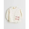 LCW baby Ekru Çiçekli Kız Bebek Sweatshirt ve Tayt