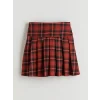 LCW Kids Kırmızı Ekose Pileli Kız Çocuk Etek