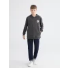 LCW Kids Antrasit Kapüşonlu Baskılı Erkek Çocuk Sweatshirt