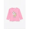 LCW Kids Pembe Bisiklet Yaka Uzun Kollu Baskılı Kız Bebek Tişört
