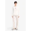 Defacto G3349AXER85 Ekru Pijama Takımı Regular Fit Baskılı Uzun Kollu Üst Desenli Uzun Alt-Fall in Love