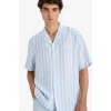 Defacto F5747AXBE299 Mavi Relax Fit Apaş Yaka Baskılı Dokuma Çizgili Kısa Kollu Gömlek