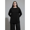 Defacto H3431AZBK27 Siyah Regular Fit Bisiklet Yaka Yırtmaçlı Basic Düz Triko Kazak Tunik