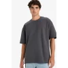 Defacto E9798AXAR104 Antrasit Oversize Geniş Kalıp Bisiklet Yaka Ağır Kumaş Basic Düz Kısa Kollu Tişört