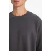 Defacto E9798AXAR104 Antrasit Oversize Geniş Kalıp Bisiklet Yaka Ağır Kumaş Basic Düz Kısa Kollu Tişört