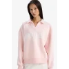 Defacto G6412AXPN364 Pembe Relax Fit Polo Yaka Baskılı Kalın Sweatshirt