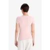Defacto G2761AXPN638 Pembe Slim Fit Dar Kesim Bisiklet Yaka Kısa Kollu Tişört