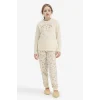 Defacto F6231A8ER91 Ekru Kız Çocuk Pijama Takımı Baskılı Uzun Kollu Üst Desenli Uzun Alt