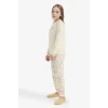 Defacto F6231A8ER91 Ekru Kız Çocuk Pijama Takımı Baskılı Uzun Kollu Üst Desenli Uzun Alt