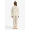 Defacto F6231A8ER91 Ekru Kız Çocuk Pijama Takımı Baskılı Uzun Kollu Üst Desenli Uzun Alt