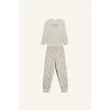 Defacto F6231A8ER91 Ekru Kız Çocuk Pijama Takımı Baskılı Uzun Kollu Üst Desenli Uzun Alt