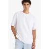 Defacto E9798AXWT34 Beyaz Oversize Geniş Kalıp Bisiklet Yaka Ağır Kumaş Basic Düz Kısa Kollu Tişört